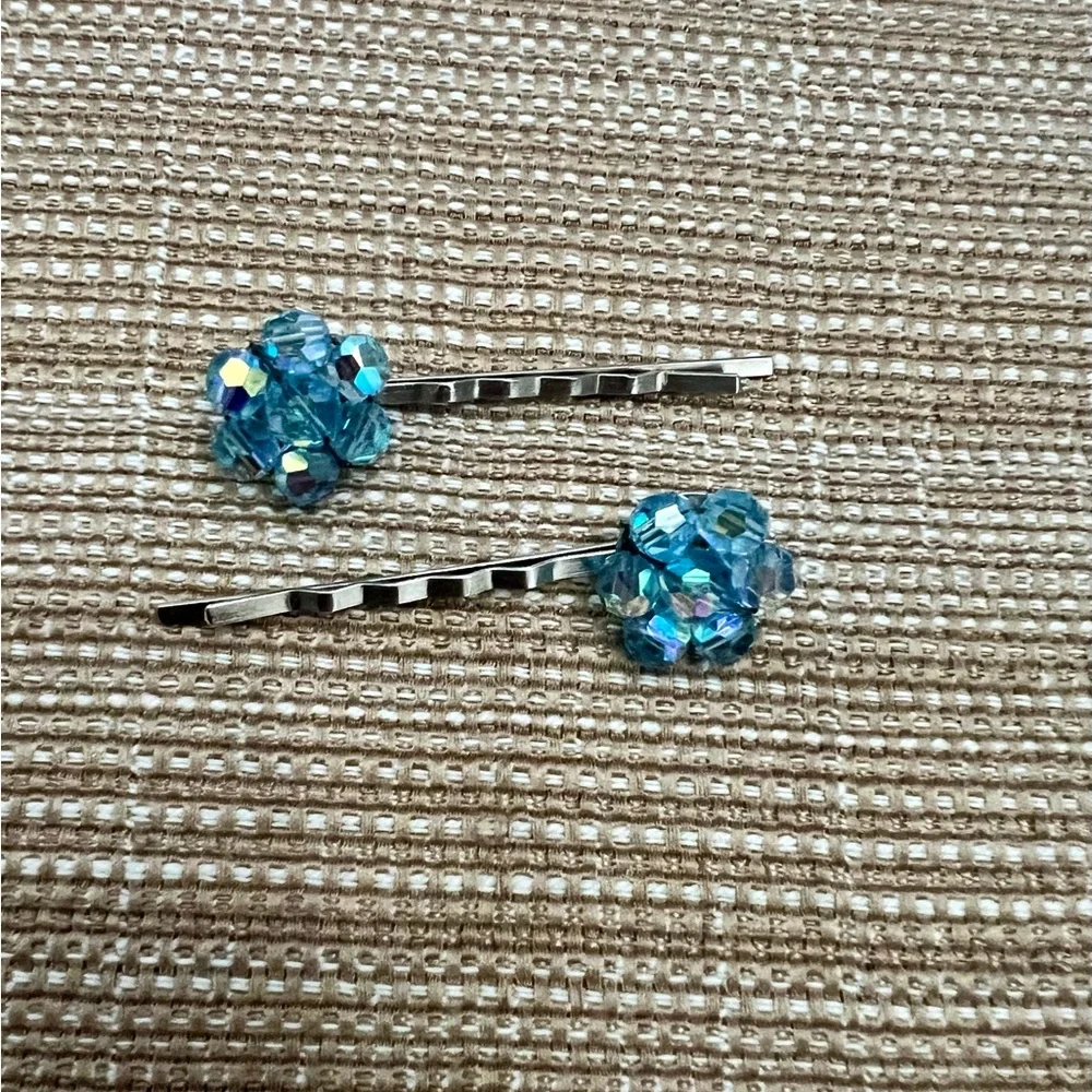 Blue Beaded Hair Pins